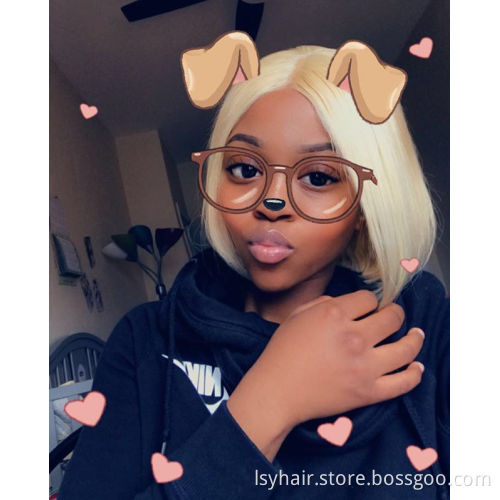 Platinum Blonde 613 Color Bob Cut Lace Front Wig  100% Human Hair, Short Lace Wig Cuticle Aligned European Hair Wigs
